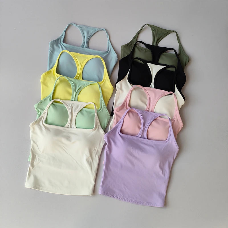 Women's Wide Strap Longline Sports Tank Top For Workout Outfits