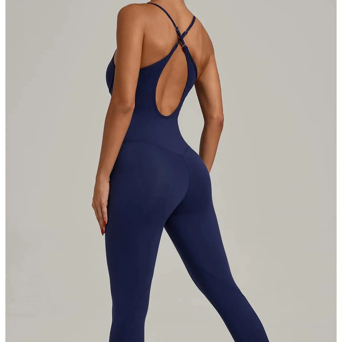 Women's Cross Back Nylon Blend Workout Jumpsuit with Thin Straps