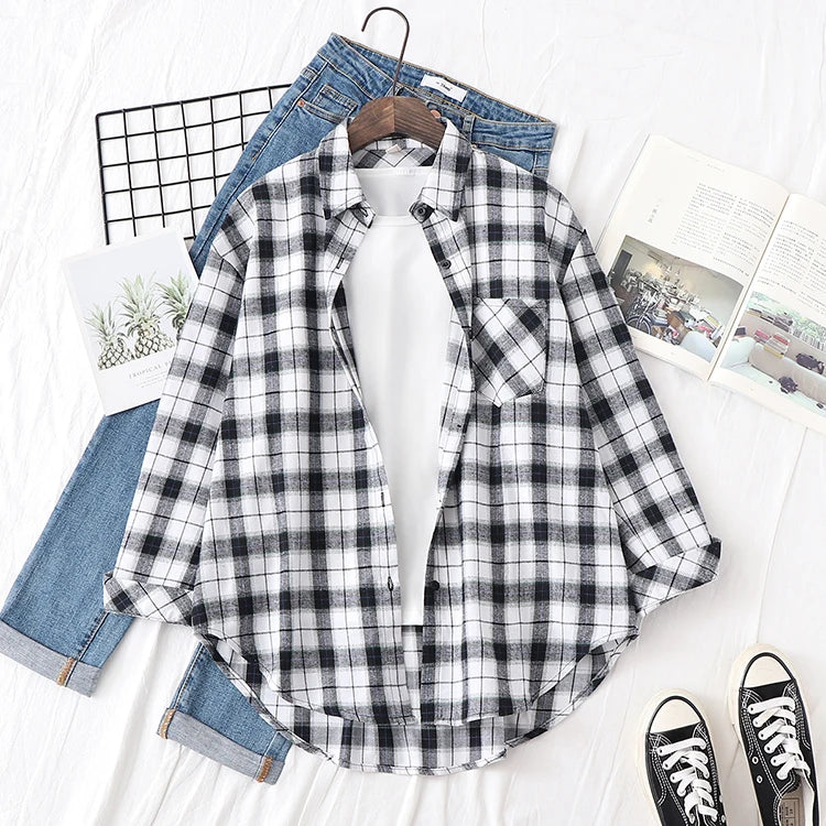 Women's Checked Collared Long Sleeve Shirt