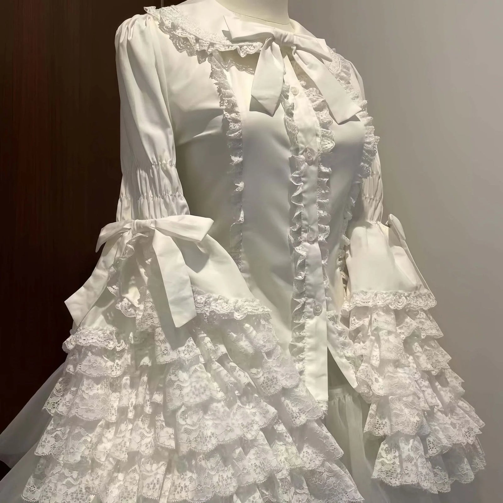 Women's Lace Detail Long Sleeve Button Front Blouse