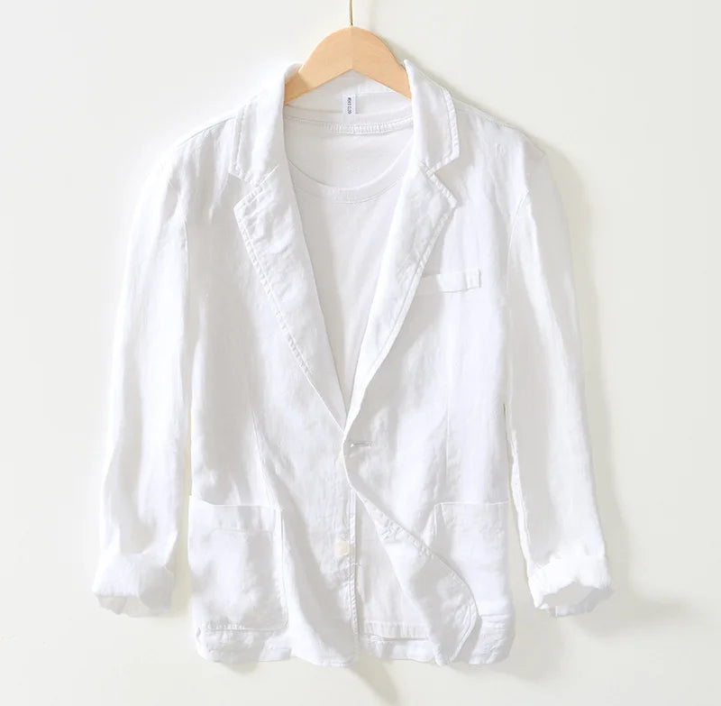Men's Linen Single-Breasted Notched-Lapel Blazer with Long Sleeves for Smart Casual Outfits
