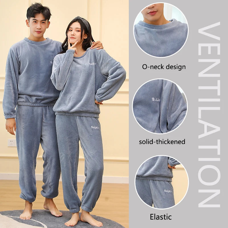 Men's Textured Long Sleeve Crew Neck Top and Pants Pajama Set