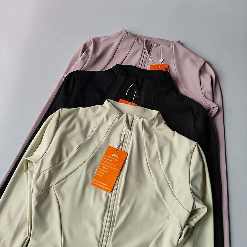 Women's Stand Collar Full Zip Sports Jacket For Workout Outfits