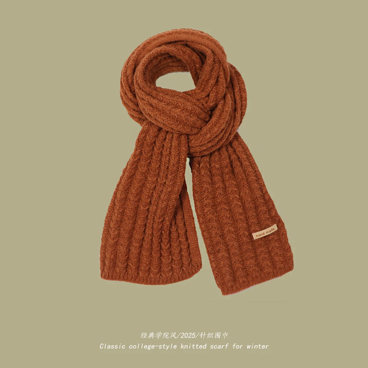 Solid Ribbed Knit Scarf with Long Rectangular Shape