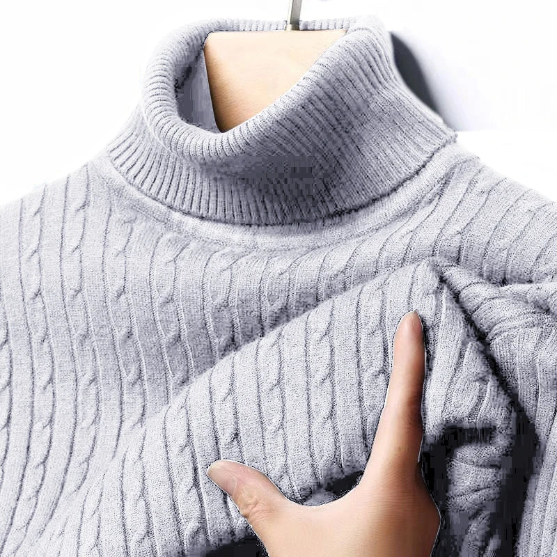Men's Cable Knit Turtleneck Long Sleeve Sweater