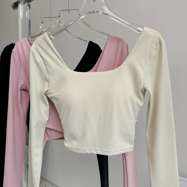 Women's Open Cross Back Long Sleeve Crop Top