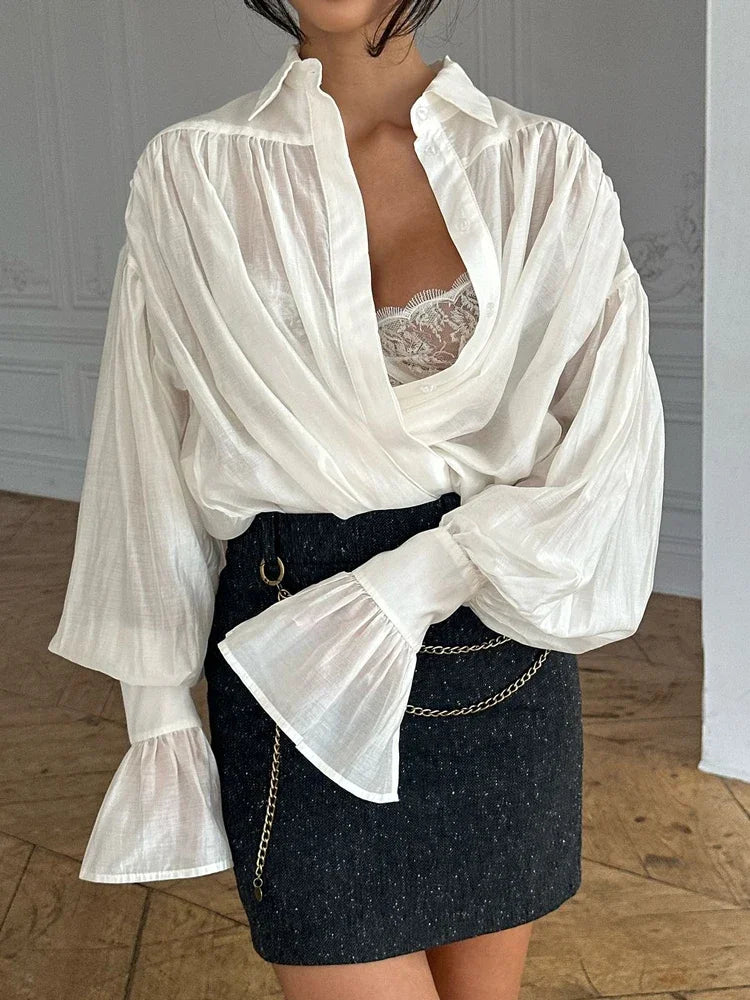 Women's Loose Flared Cuff Long Sleeve Blouse