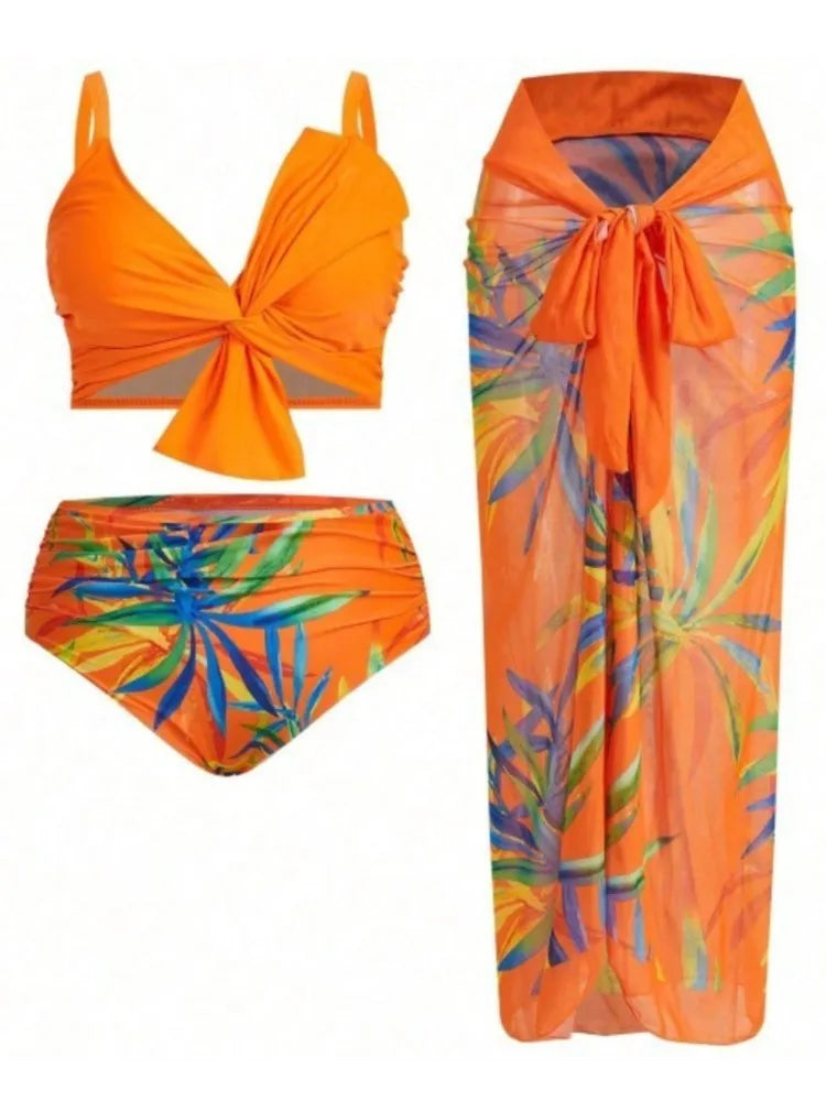 Women's Printed Wrap Top Bikini with Matching Wide Leg Pants