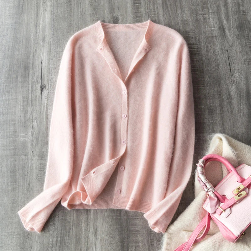 Women's Crew Neck Button Front Cardigan Casual Knit Layer