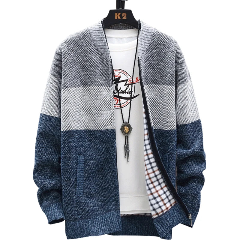 Men's Colour Block Zip Front Knit Cardigan