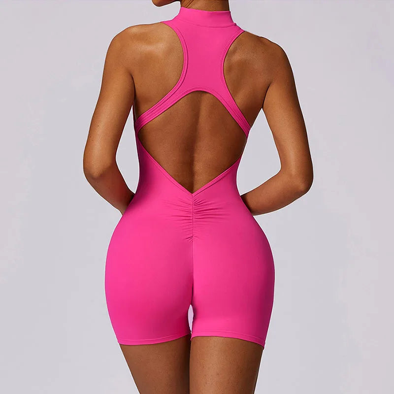 Women's Zip-Front Open-Back Workout Romper