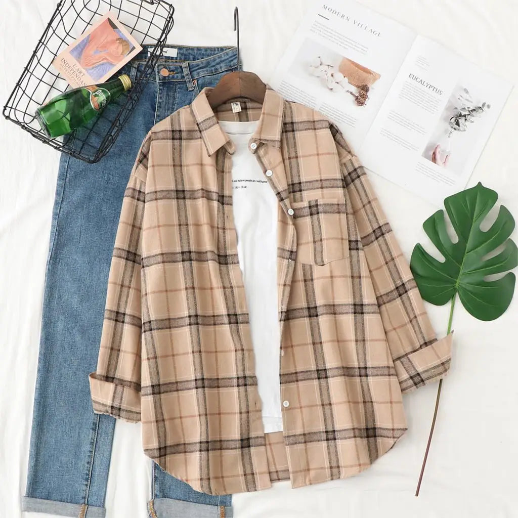 Women's Checked Collared Long Sleeve Shirt