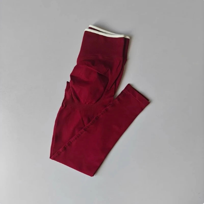 Women's Scrunch Contrast Waist Full Length Leggings For Workout Outfits