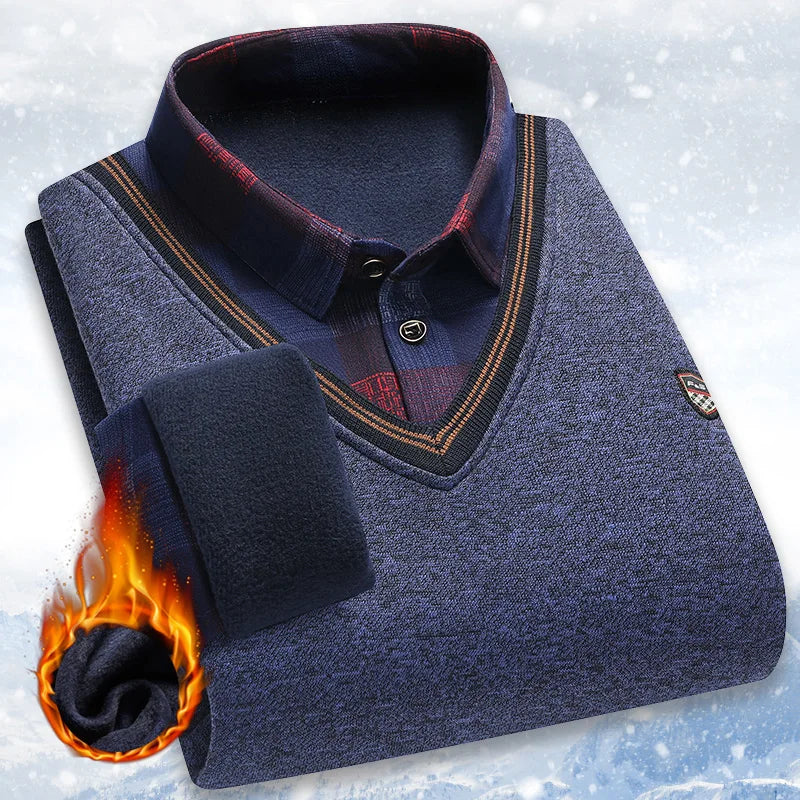 Men's Layered Look Collared Long Sleeve Knit Sweater