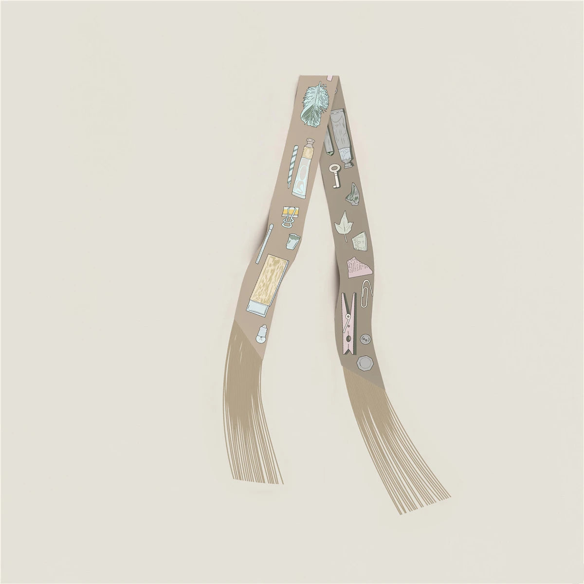 Printed Narrow Ribbon Scarf with Decorative Fringed Ends