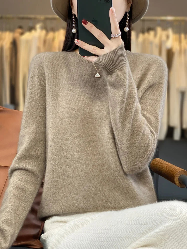 Women's Fluffy Round Neck Long Sleeve Sweater Casual Knit Layer