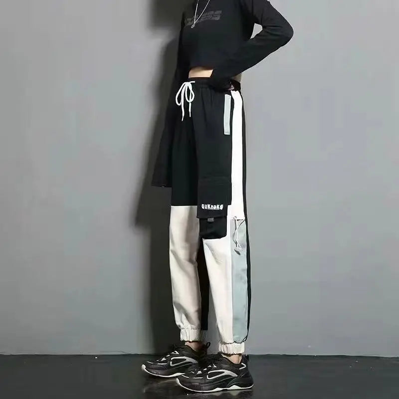 Women's Cargo Joggers with Contrast Panels and Printed Tab Styles