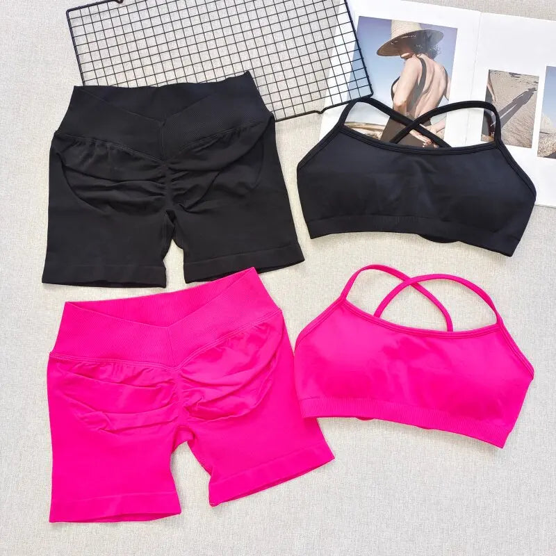 Women's Cross Back Bra And Shorts Yoga Set