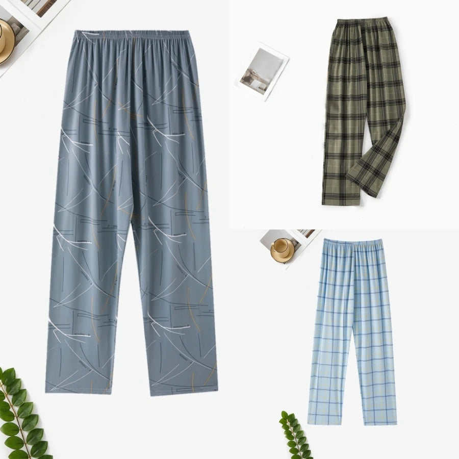 Men's Printed Elastic Waist Long Pajama Pants with Style Options