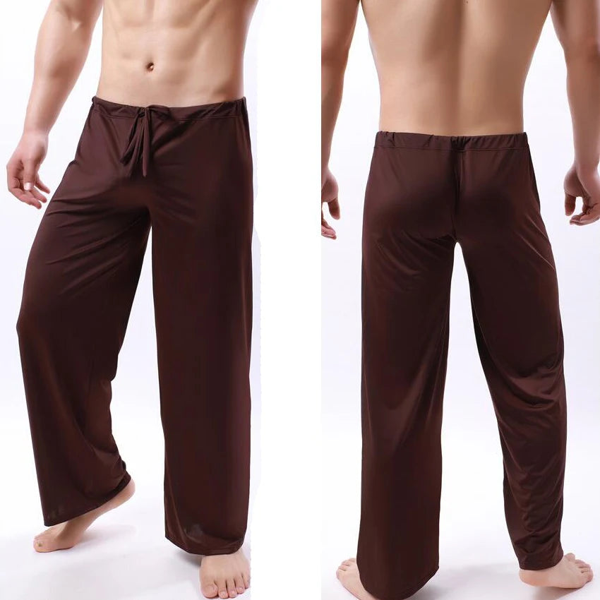 Men's Sheer Solid Elastic Waist Long Lounge Pajama Pants