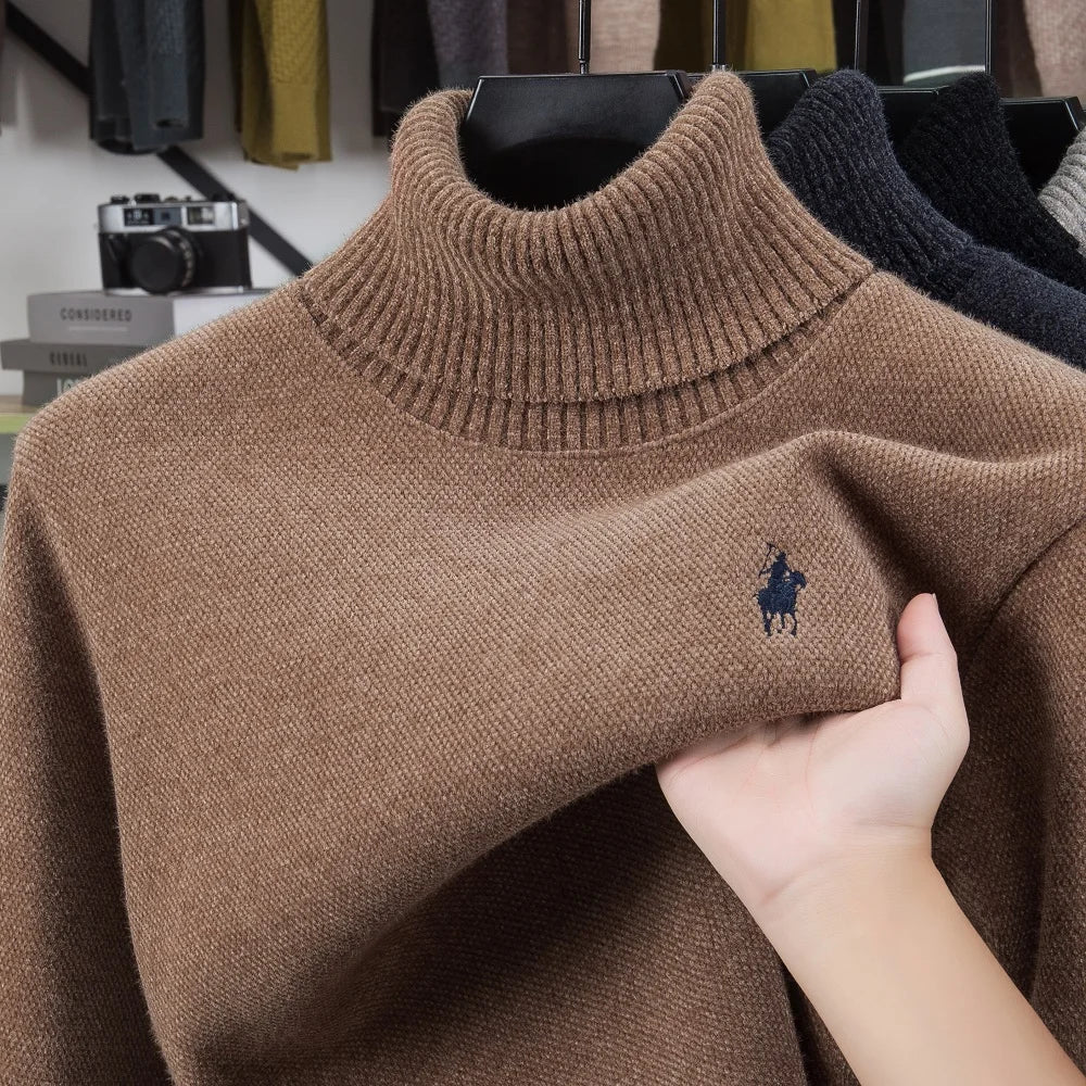 Men's Embroidered Turtleneck Long Sleeve Knit Sweater