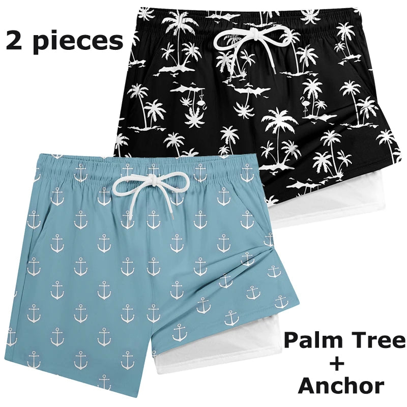 Men's Swim Shorts with Printed Design and Phone Pocket for Beach and Pool Wear