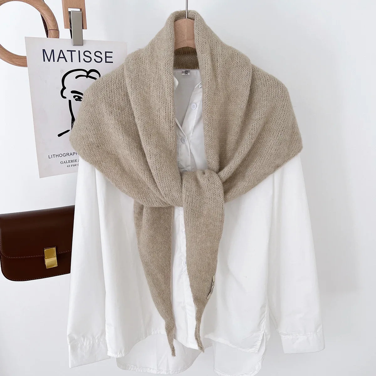 Solid Knitted Triangle Scarf with Long Pointed Ends