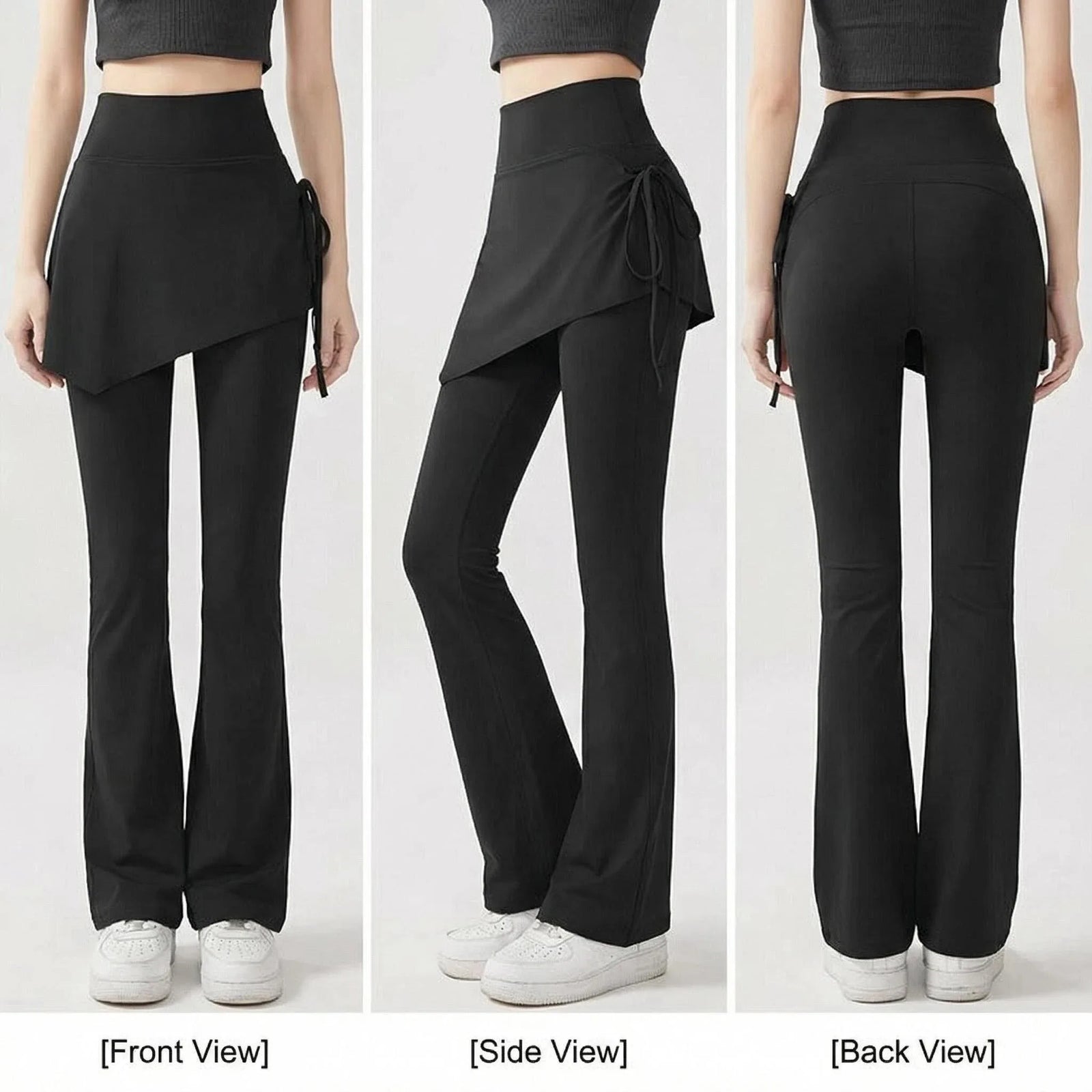 Women's Skirt Overlay Flared Pants with High Waist for Yoga and Casual Wear