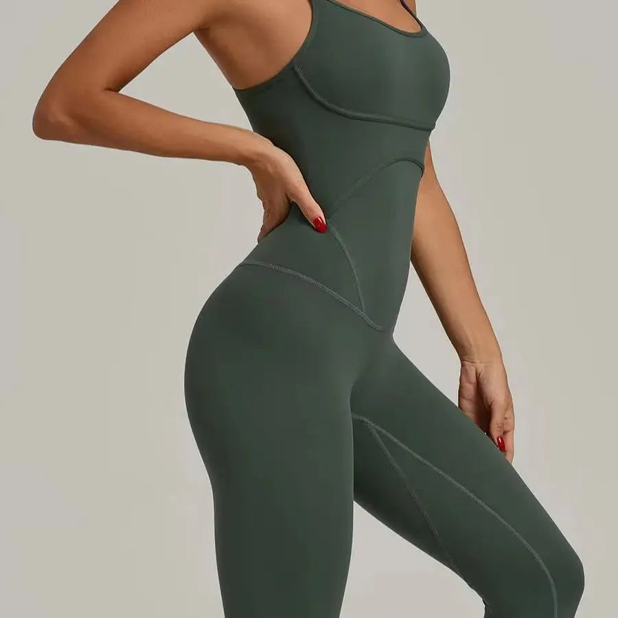 Women's Cross Back Nylon Blend Workout Jumpsuit with Thin Straps