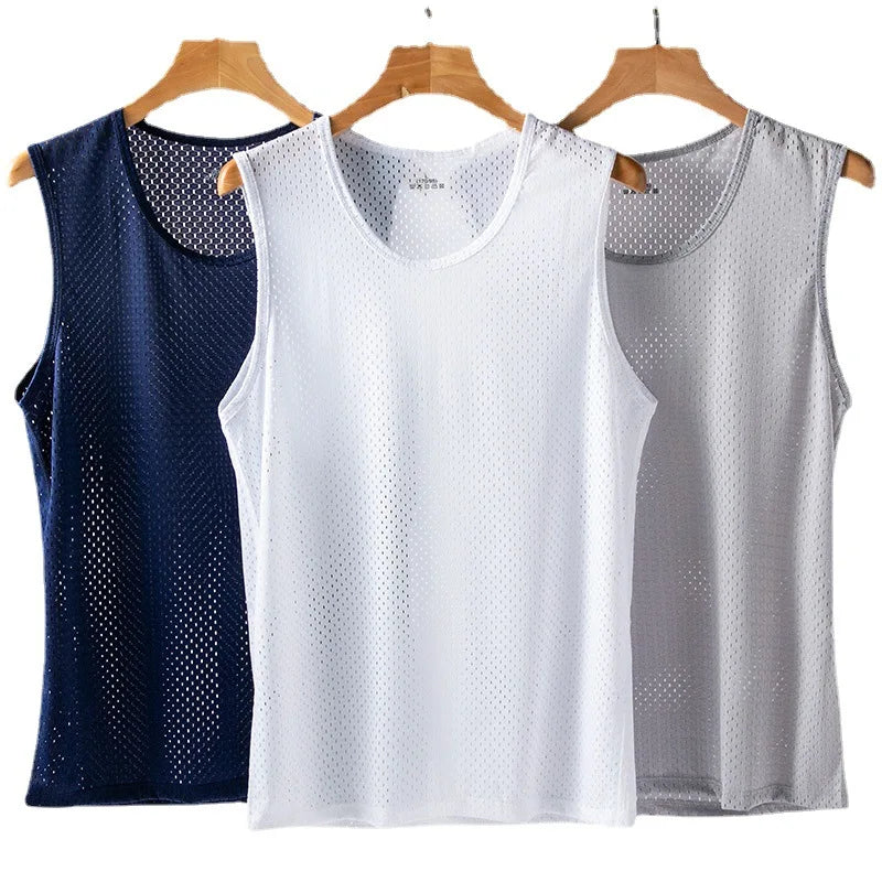 Men Ice Silk Mesh Sports Vest Breathable Quick Dry Sleeveless Riding Running Training Top