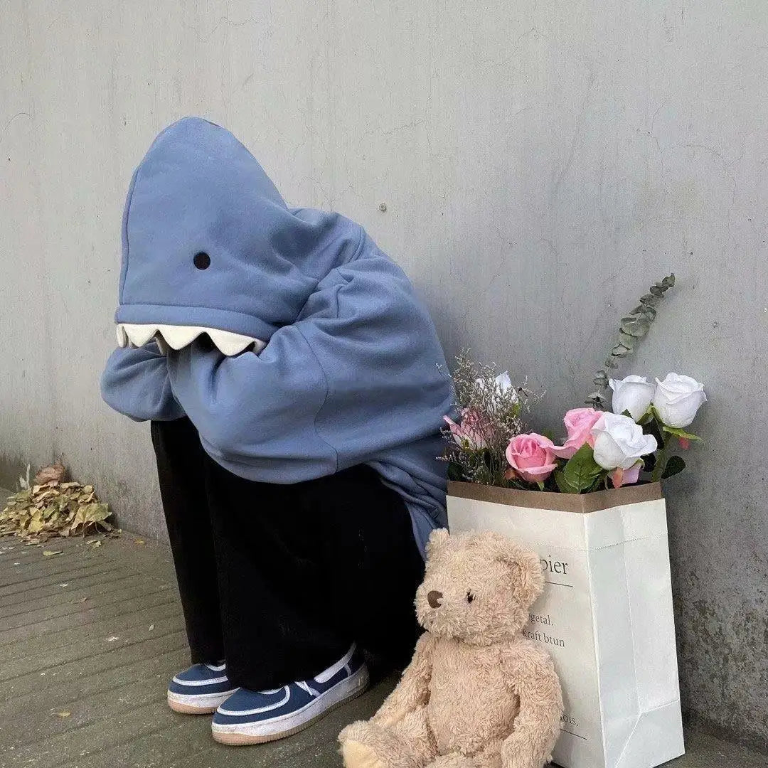Shark Hood Long Sleeve Pullover Casual Hoodie for Layering