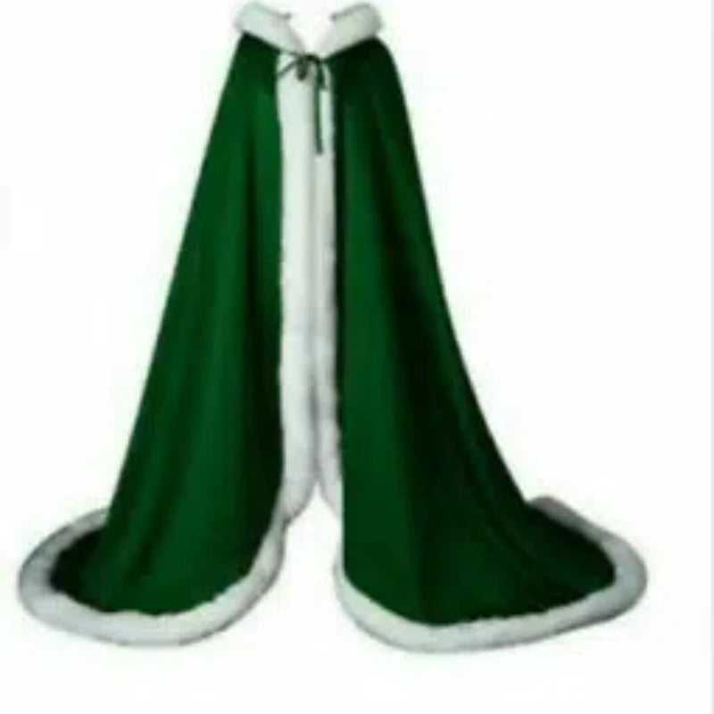 Long Hooded Plush Trim Cape for Layering over Outfits