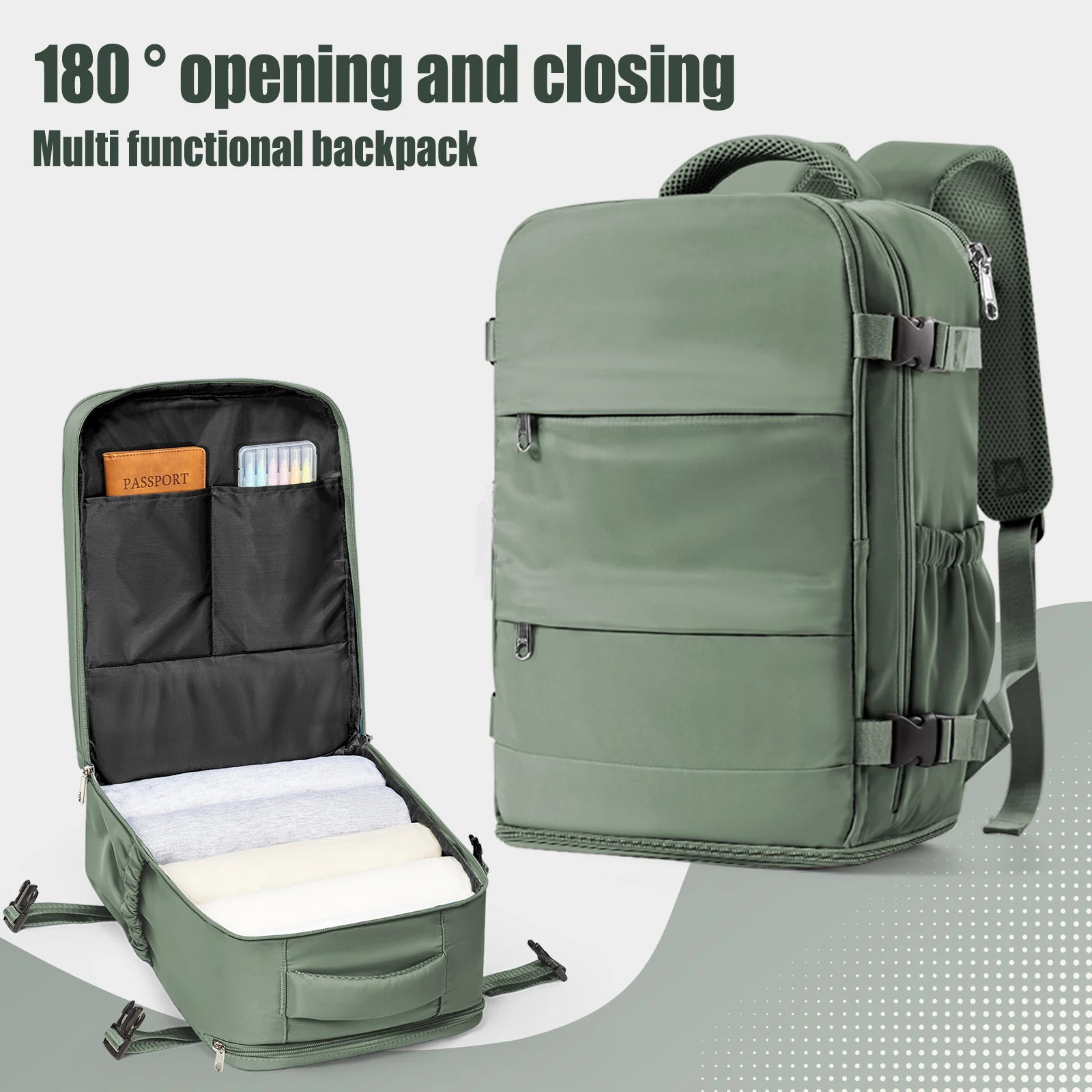 Rectangular Travel Backpack with Front Opening and Shoulder Straps