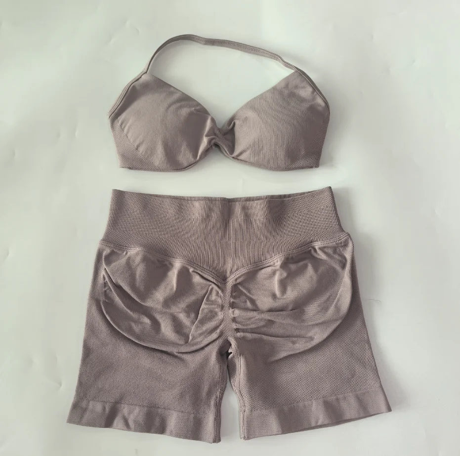Women's Thin Strap Bra And Shorts Yoga Set