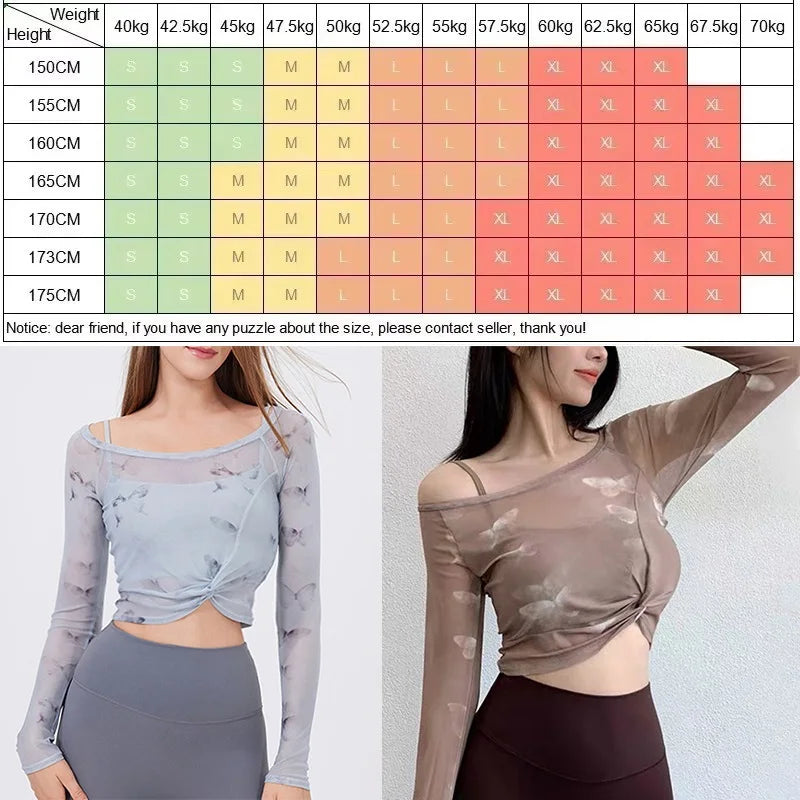 Women's Butterfly-Print Long-Sleeve Workout Top
