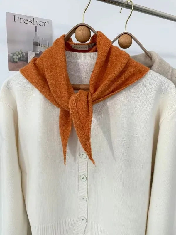 Striped Triangle Knit Scarf with Tieable Pointed Ends