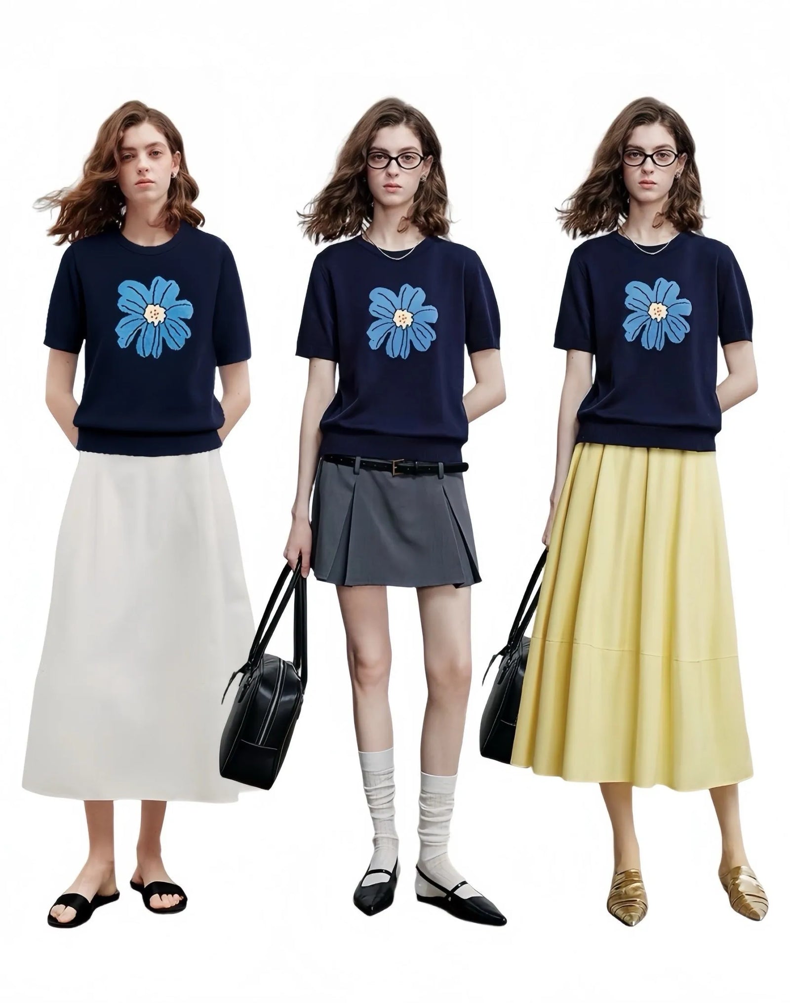 Stylish large-flower jacquard round-neck knitted short-sleeved women's loose ice silk T-shirt and thin top