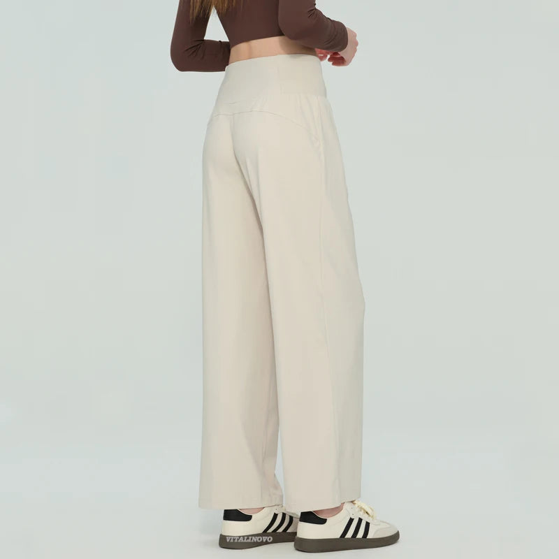 Women's High Waist Nylon Blend Wide Leg Pants for Yoga and Lounge Outfits