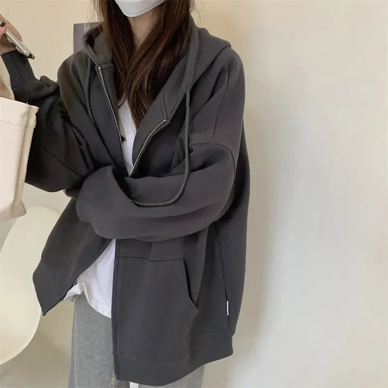Long Sleeve Full Zip Casual Hooded Sweatshirt for Layering