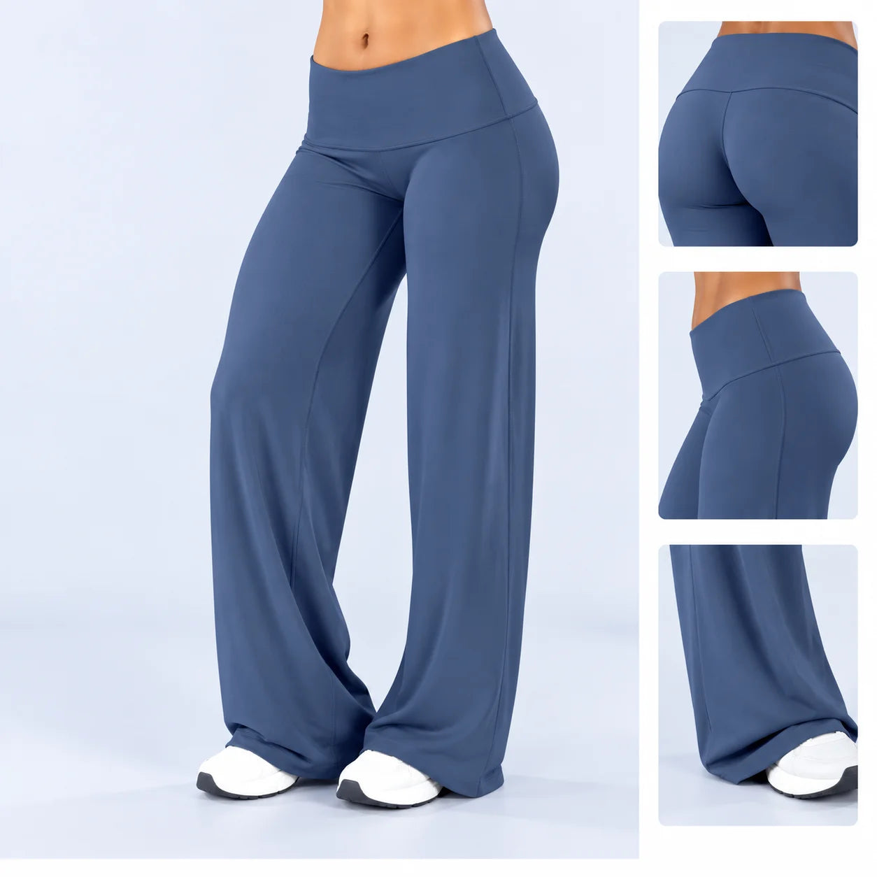 Women's High Waist Polyester Blend Wide Leg Pants for Yoga and Casual Wear