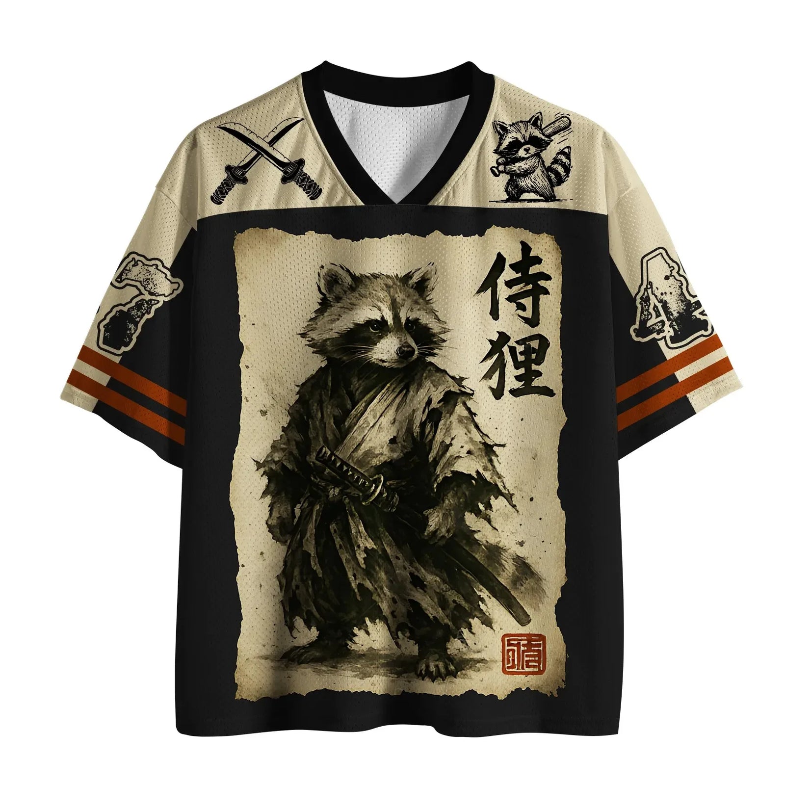 Raccoon Samurai Football Short Sleeve Jersey For Sports Outfits