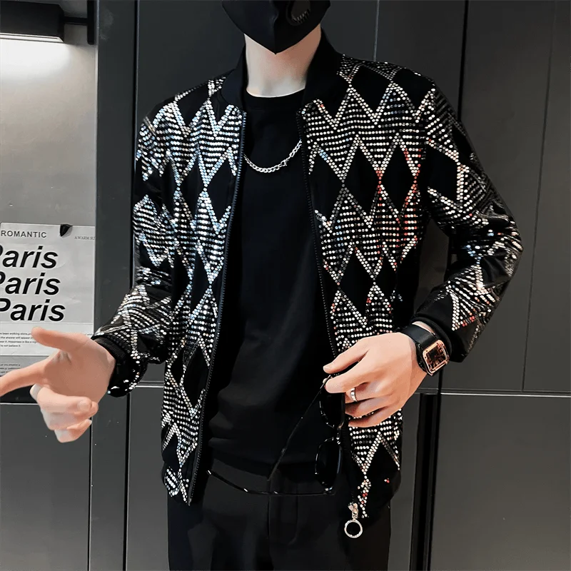 Metallic Finish Long Sleeve Front Zip Casual Bomber Jacket