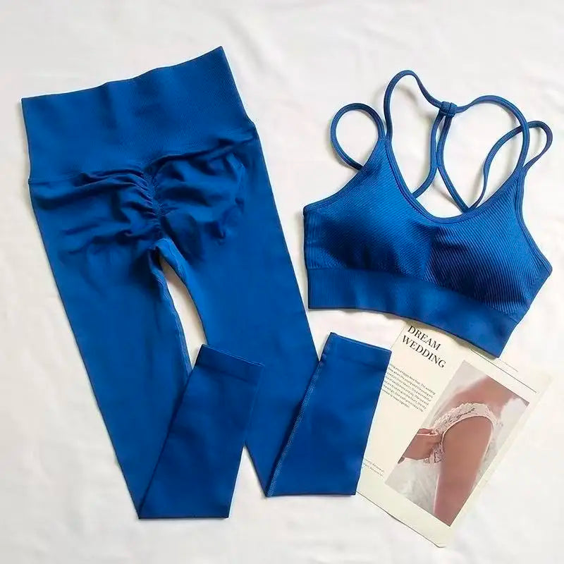 Women's Cross Back Bra And Flared Pants Yoga Set
