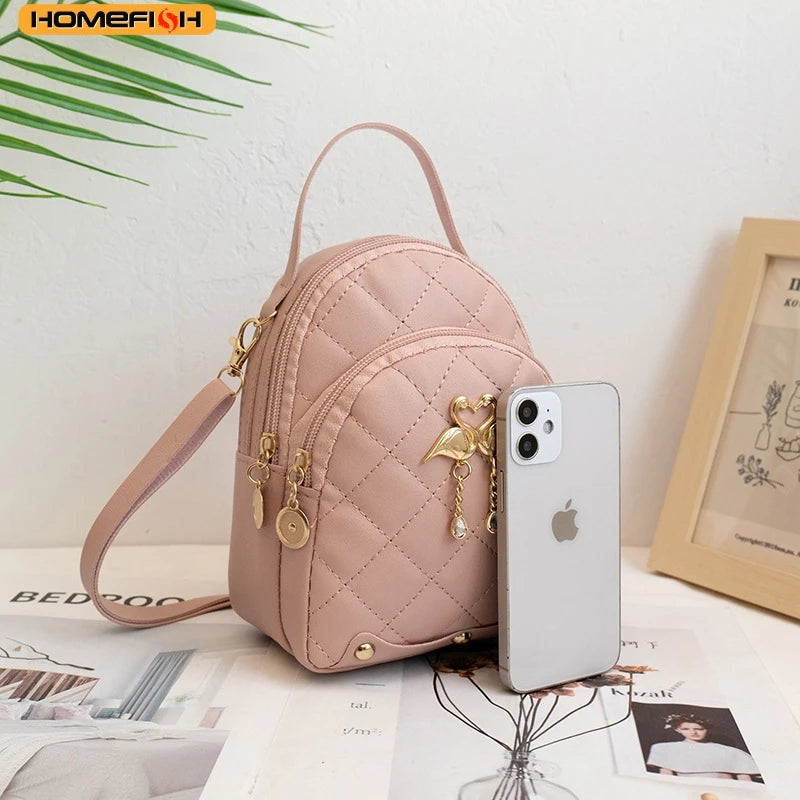 Women's Quilted Mini Backpack with Bow Detail and Top Carry Handle