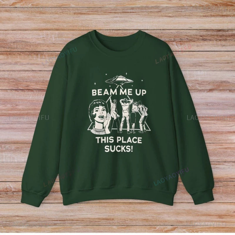 UFO Graphic Long Sleeve Pullover Casual Sweatshirt for Layering