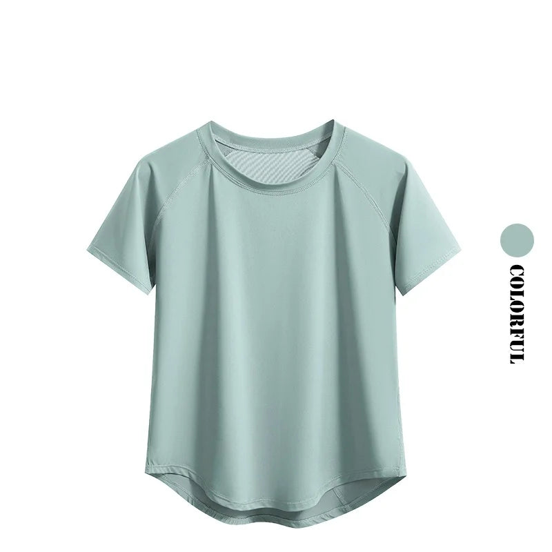 Women's Curved Hem Short Sleeve Sports T-shirt For Workout Outfits