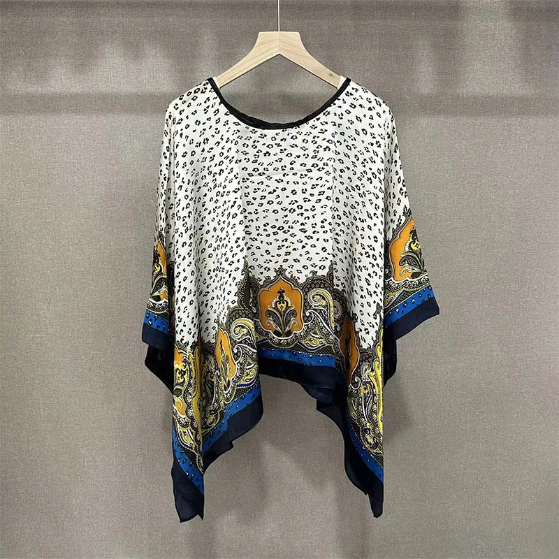 Printed Sheer Beach Poncho for Layering over Outfits