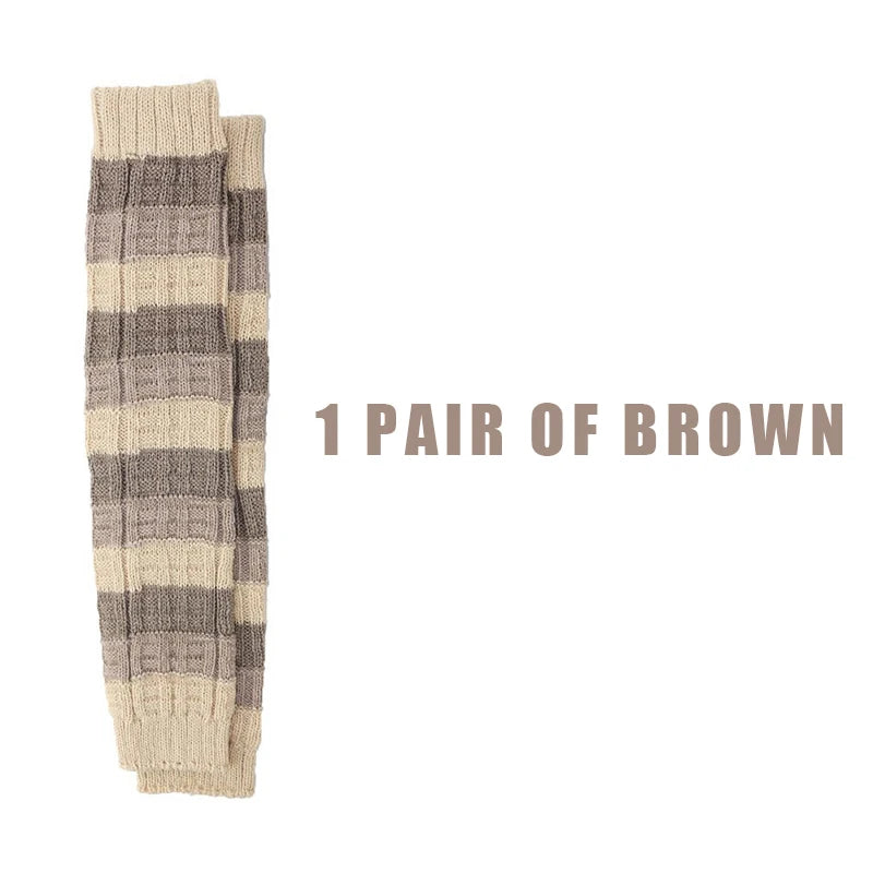 Striped Knit Calf Leg Warmers with Stirrup Foot Shape