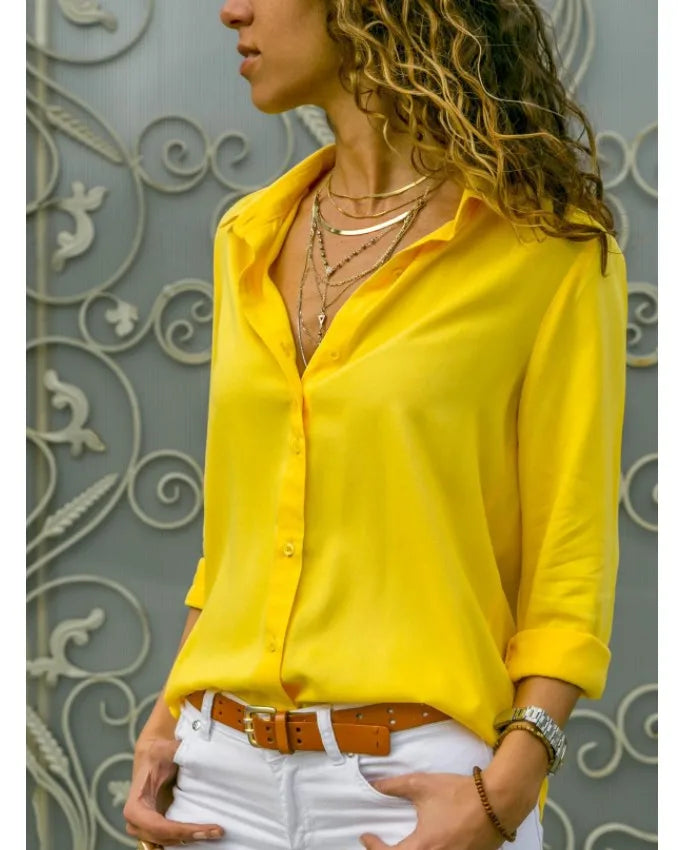 Women's Collared Roll Sleeve Button Front Shirt