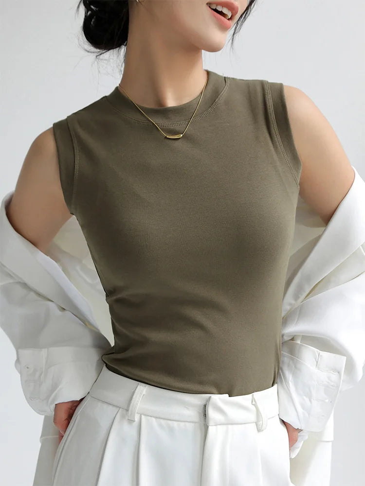 Women's Solid Tank Top with Round Neckline and a Sleeveless Design